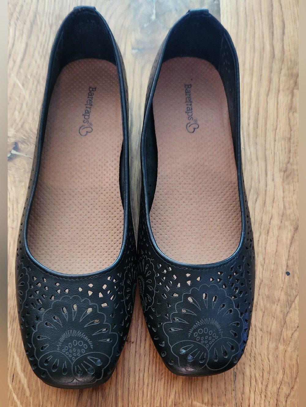 BareTraps Black Laser-Cut Floral Ballet Flats